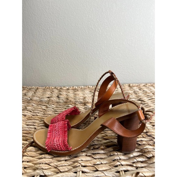 J.‎ Crew Women's Raffia Ankle-Tie High Heel Sandals Bohemian Fringe Boho 8.5 - Picture 5 of 14